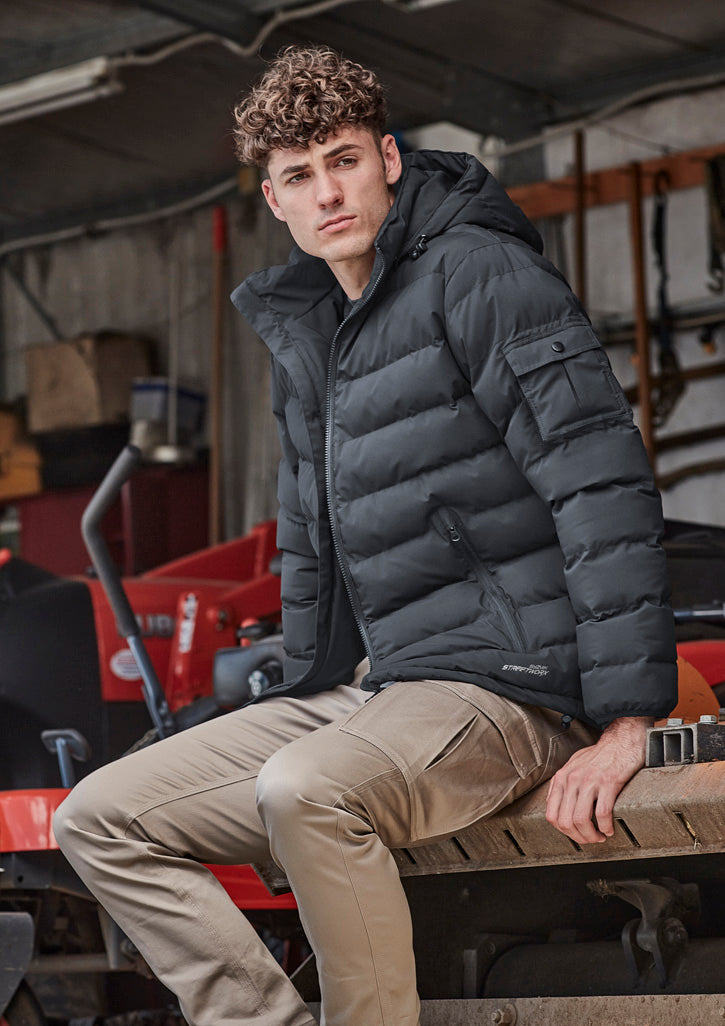 Unisex Streetworx Hooded Puffer Jacket - Charcoal Blue - Model
