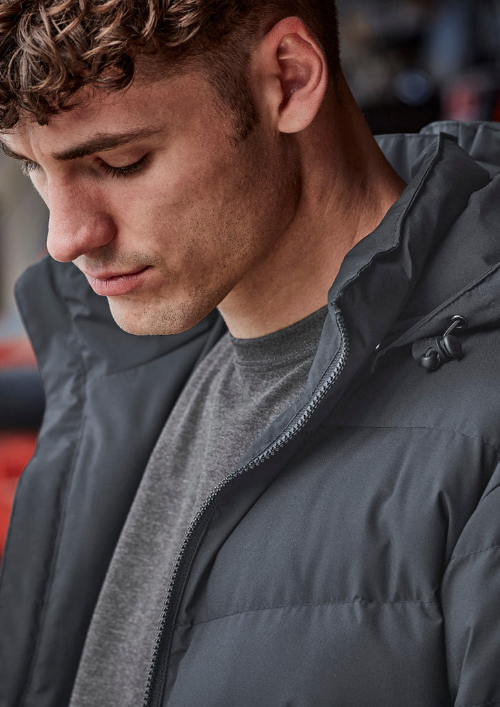 Unisex Streetworx Hooded Puffer Jacket - Charcoal Blue - Model