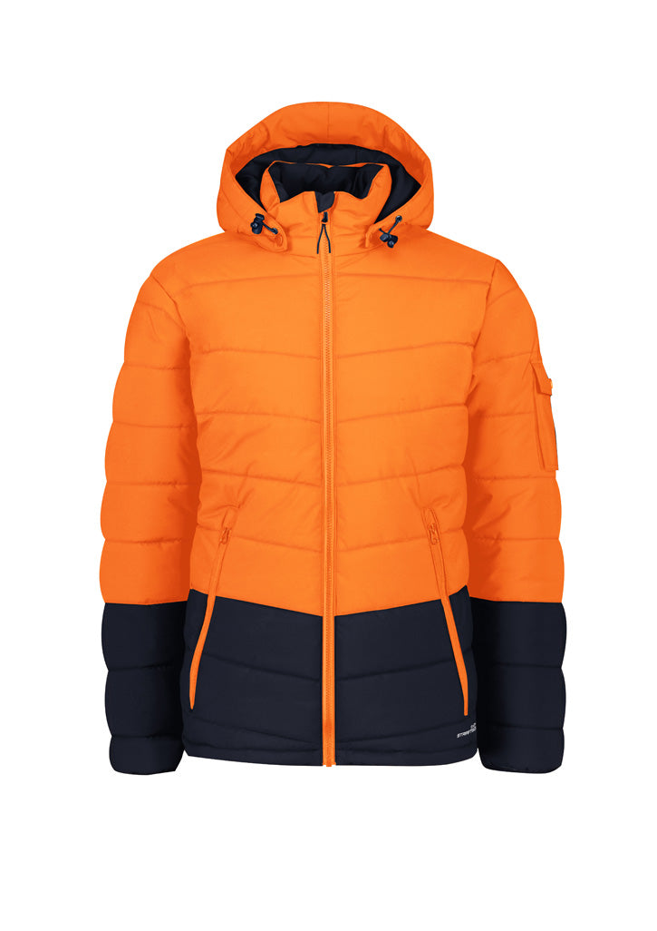 Unisex Streetworx Hooded Puffer Jacket - Orange/Navy - Front