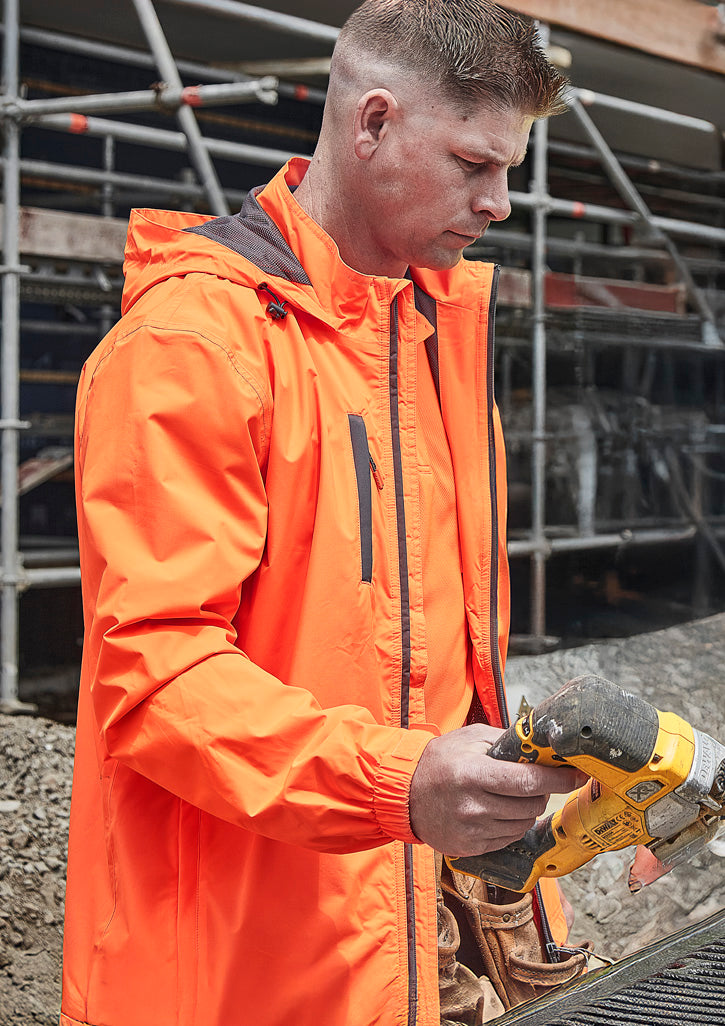 Unisex Super Light Packable Rain Jacket - Orange - Model