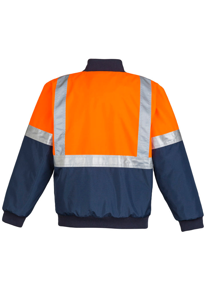 Mens Hi Vis Quilted Flying Jacket - Orange/Navy - Back