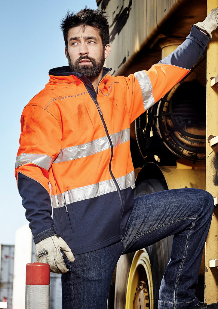 Unisex Hi Vis Softshell Jacket - Orange/Navy - Model
