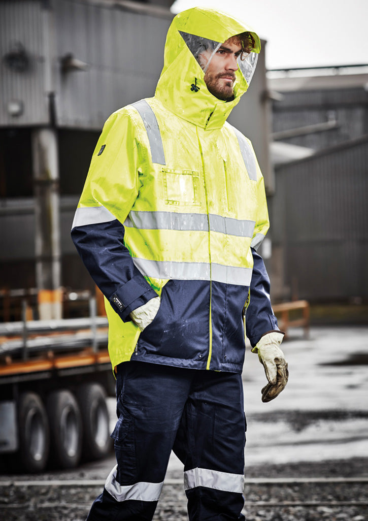 Mens Hi Vis 4 In 1 Waterproof Jacket - Yellow/Navy - Model