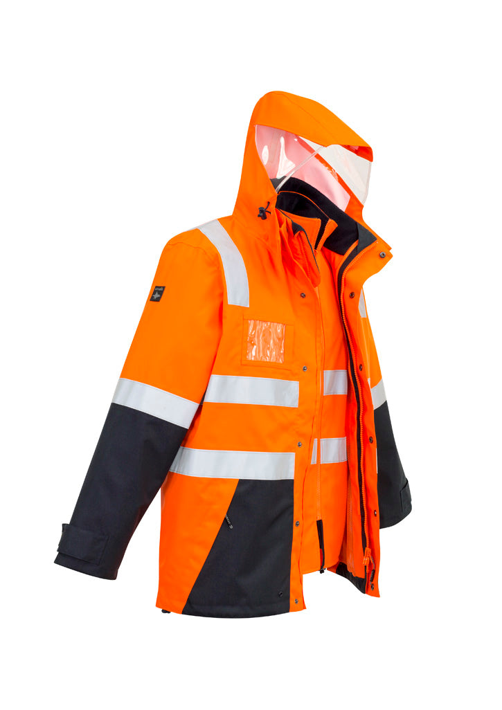 Mens Hi Vis 4 In 1 Waterproof Jacket - Orange/Navy - Front