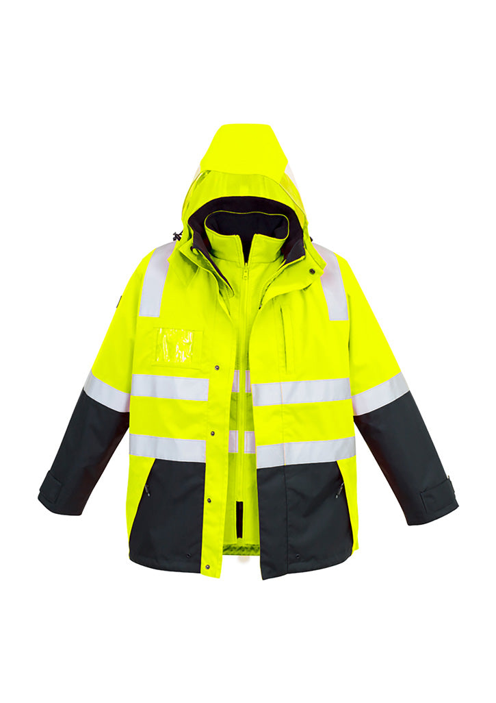 Mens Hi Vis 4 In 1 Waterproof Jacket - Yellow/Navy - Back