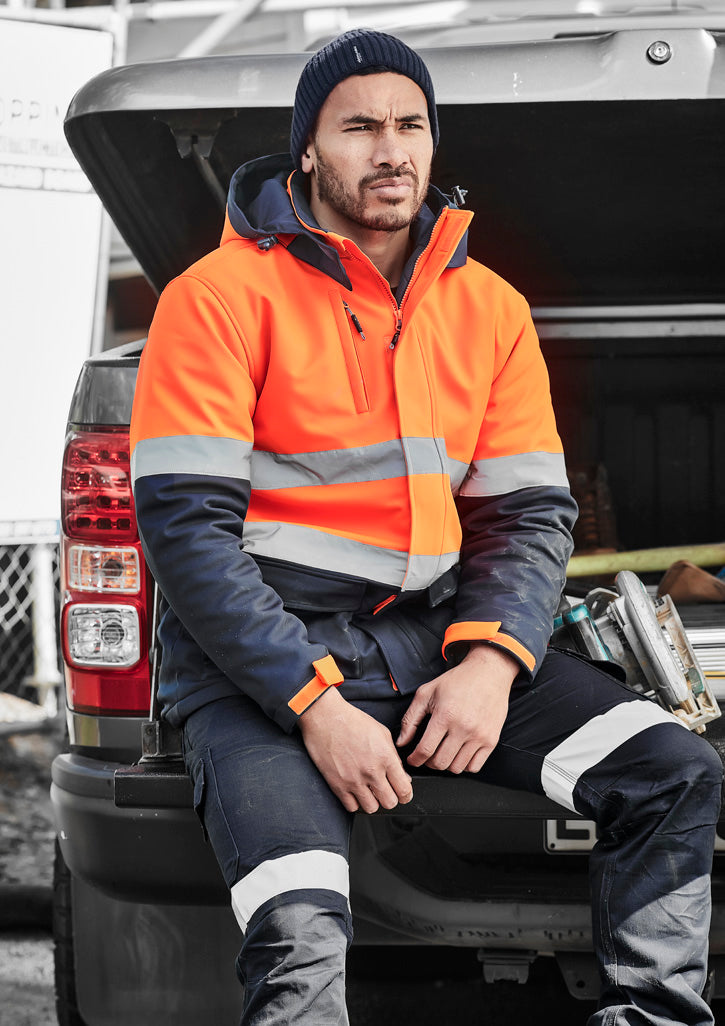 Unisex Hi Vis Antarctic Softshell Jacket - Orange/Navy - Model