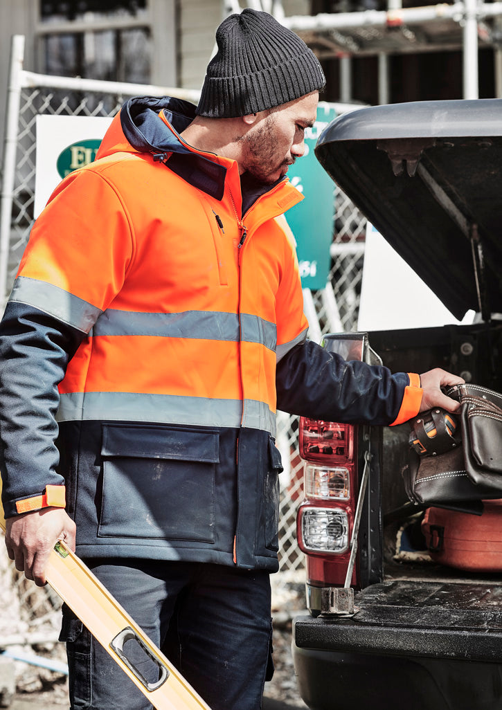 Unisex Hi Vis Antarctic Softshell Jacket - Orange/Navy - Model