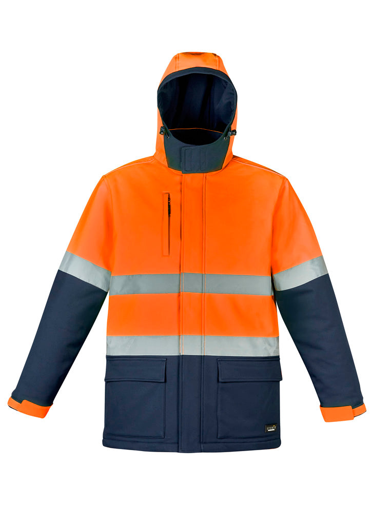 Unisex Hi Vis Antarctic Softshell Jacket - Orange/Navy - Front