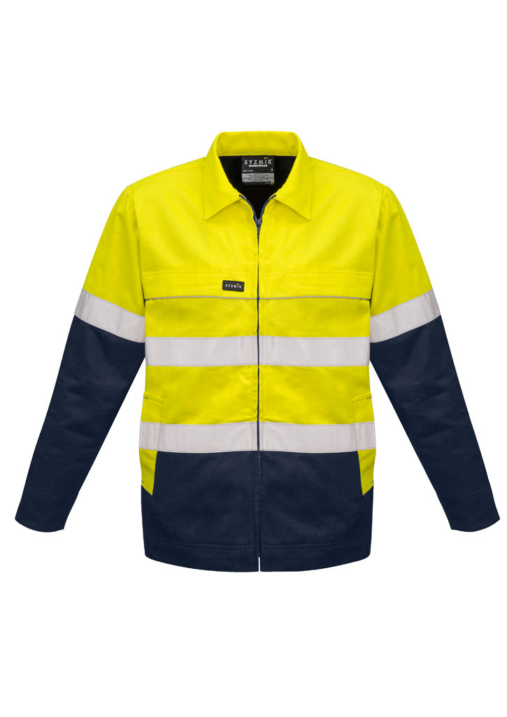 Mens Hi Vis Cotton Drill Jacket - Yellow/Navy - Front