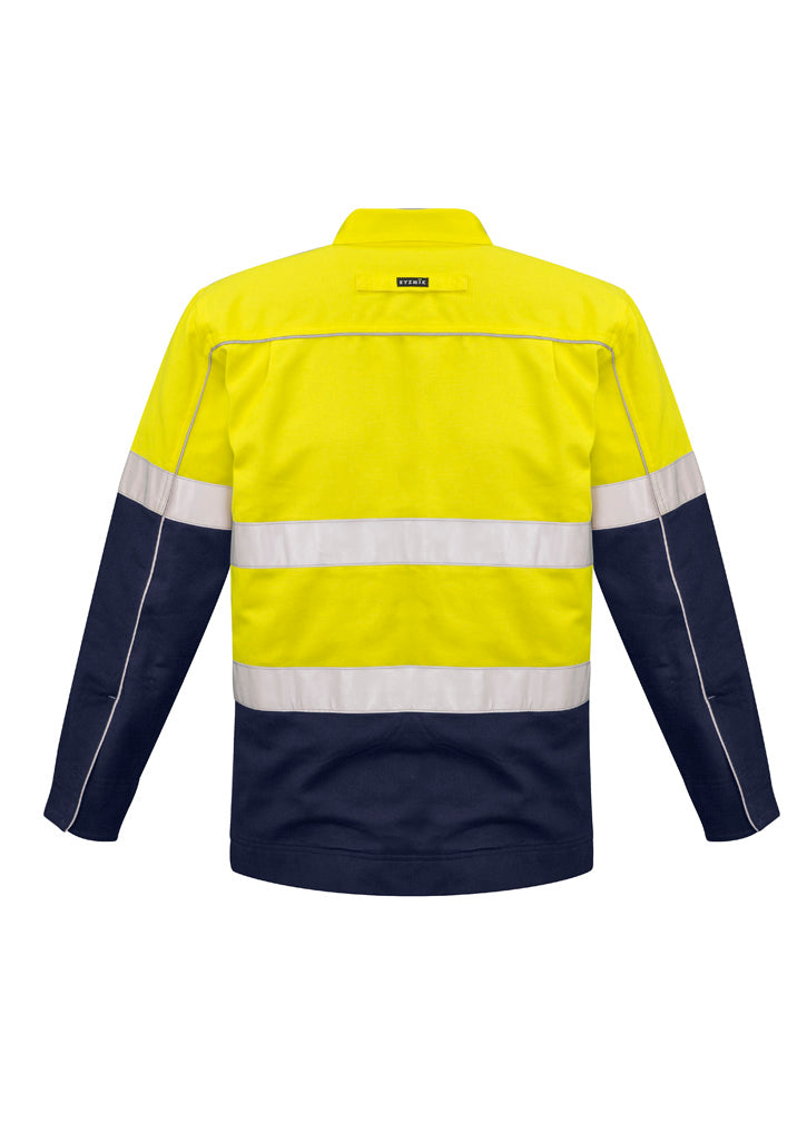 Mens Hi Vis Cotton Drill Jacket - Yellow/Navy - Back