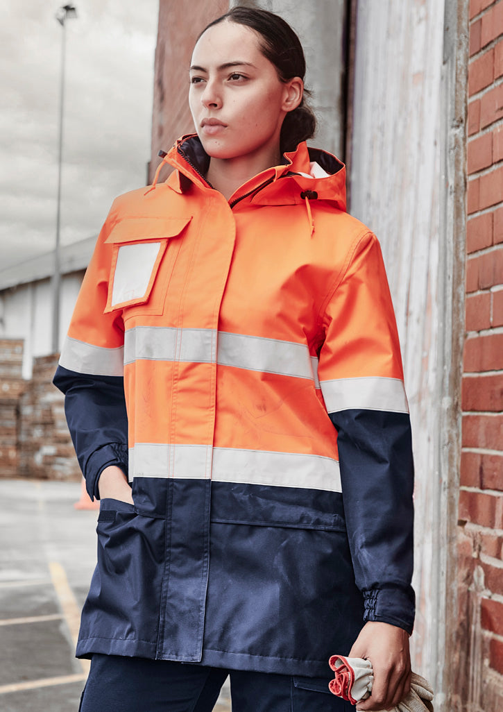 Womens Hi Vis Ultralite Waterproof Jacket - Orange/Navy - Model