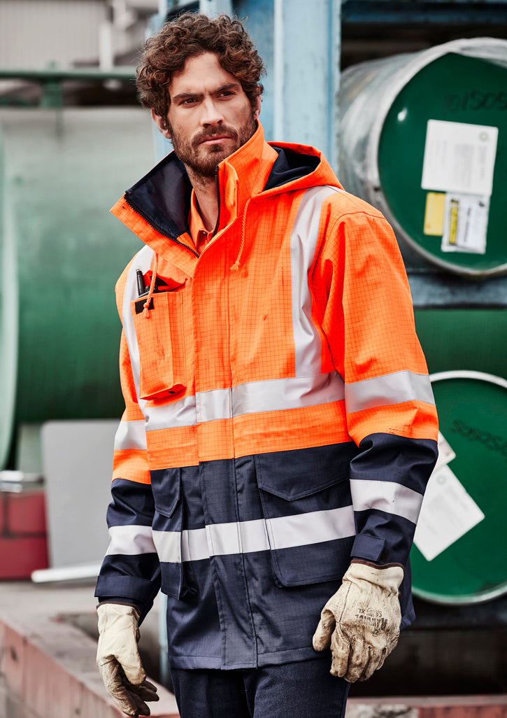 Mens Orange Flame Arc Rated Antistatic Waterproof Jacket - Orange/Navy - Model
