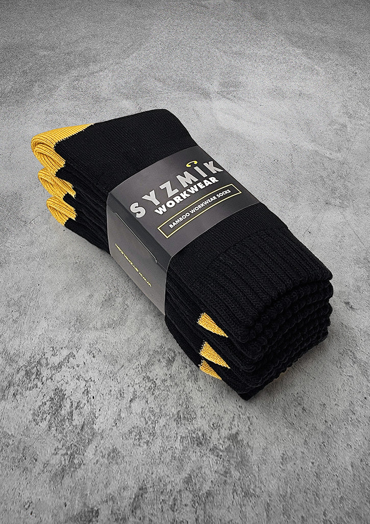 Bamboo Work Socks (3 Pack) - Black/Yellow - Model
