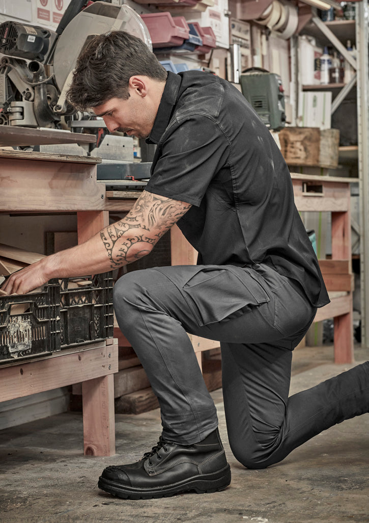 Mens Essential Basic Stretch Cargo Pant - Charcoal - Model