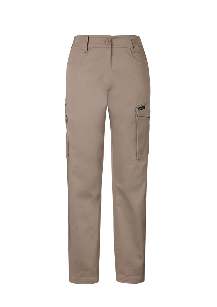 Womens Essential Basic Stretch Cargo Pant - Khaki - Front