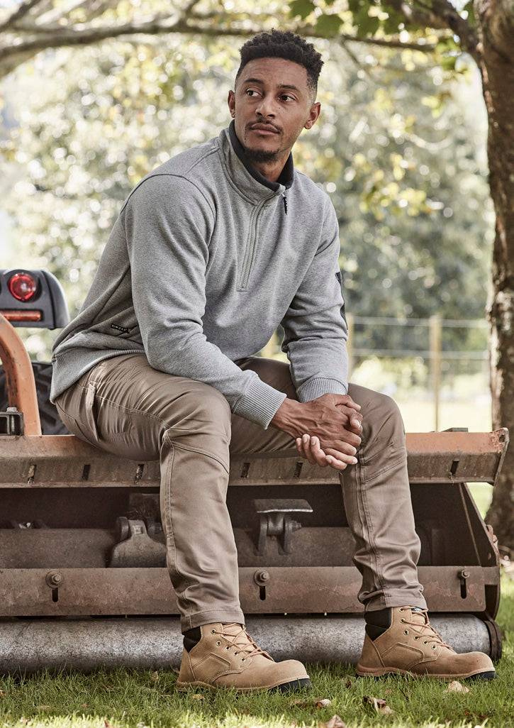 Unisex 1/4 Zip Brushed Fleece Pullover - Grey Marle/Charcoal - Model
