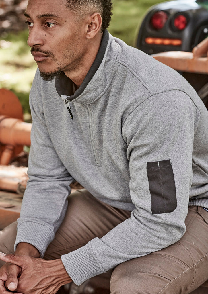 Unisex 1/4 Zip Brushed Fleece Pullover - Grey Marle/Charcoal - Model