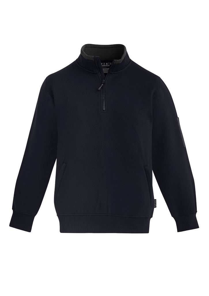 Unisex 1/4 Zip Brushed Fleece Pullover - Navy/Charcoal - Front