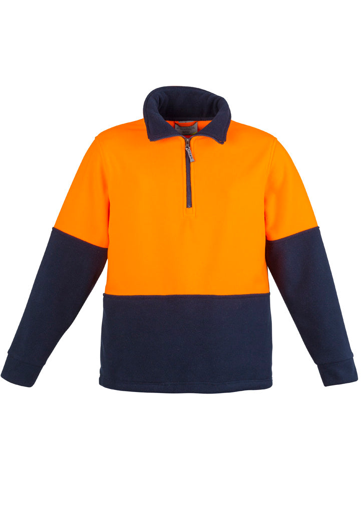 Unisex Hi Vis 1/2 Zip Polar Fleece Pullover - Orange/Navy - Front
