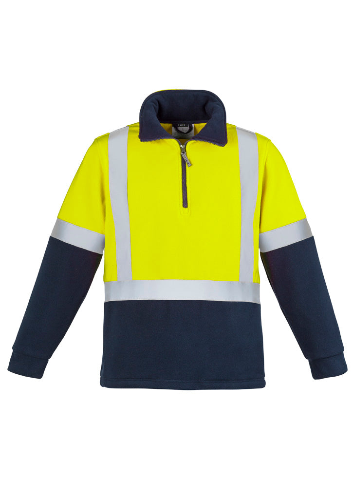 Unisex Hi Vis Polar Fleece Pullover - Shoulder Taped - Yellow/Navy - Front