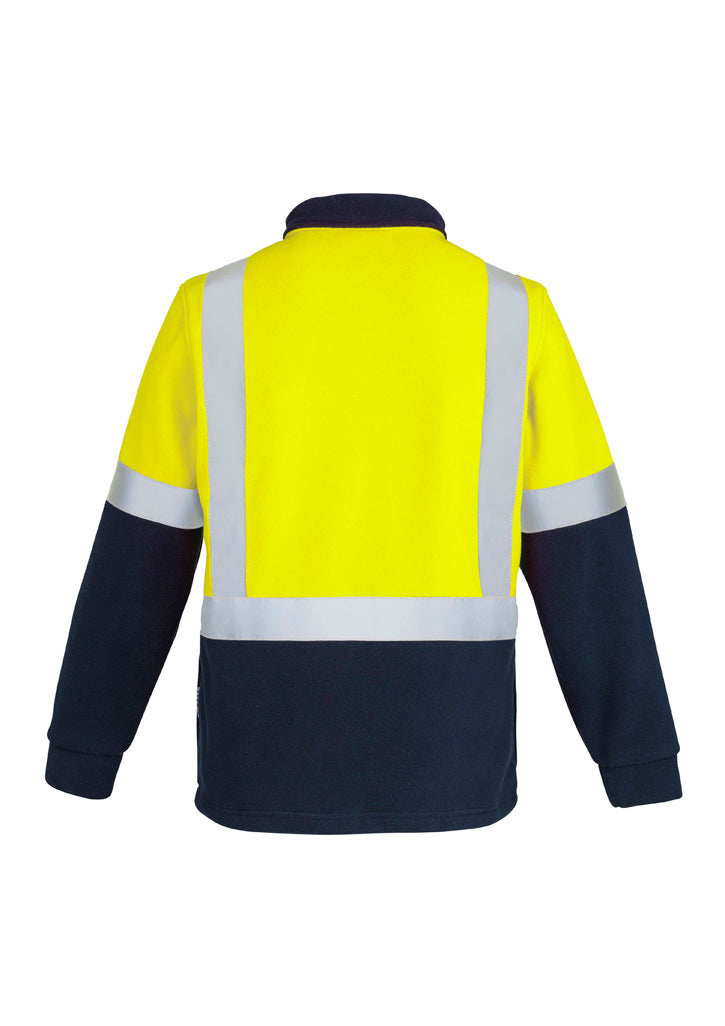 Unisex Hi Vis Polar Fleece Pullover - Shoulder Taped - Yellow/Navy - Back
