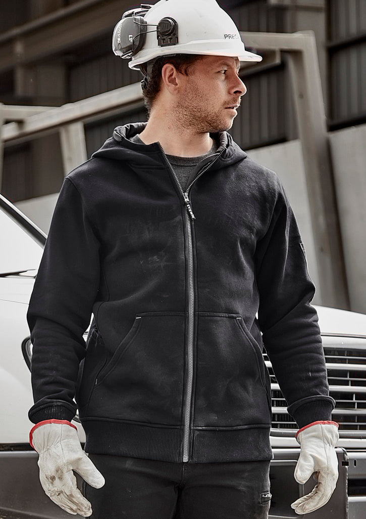 Unisex Zip Front Multi-Pocket Hoodie - Black/Charcoal - Model