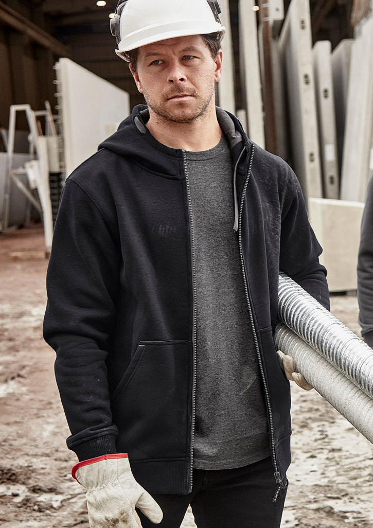 Unisex Zip Front Multi-Pocket Hoodie - Black/Charcoal - Model