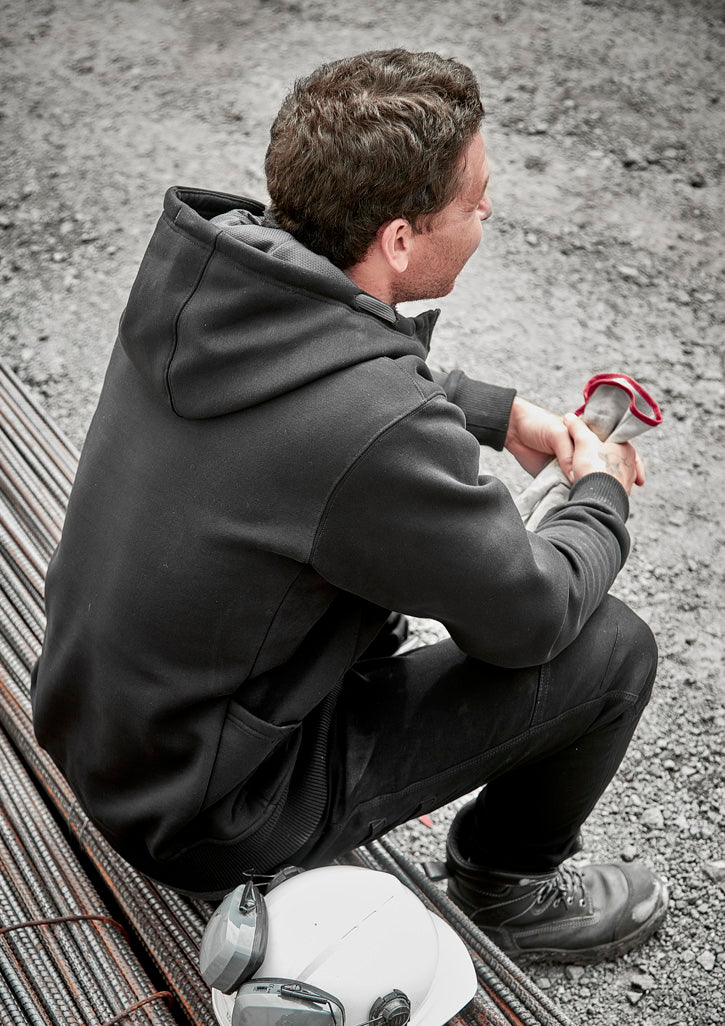 Unisex Zip Front Multi-Pocket Hoodie - Black/Charcoal - Model