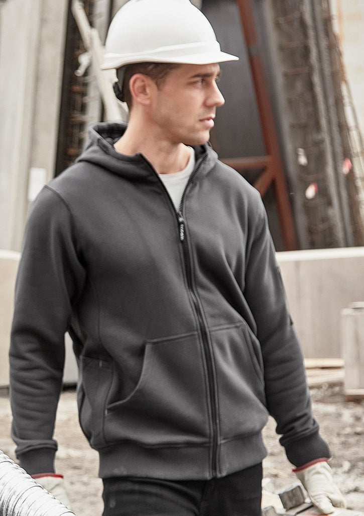 Unisex Zip Front Multi-Pocket Hoodie - Charcoal/Black - Model