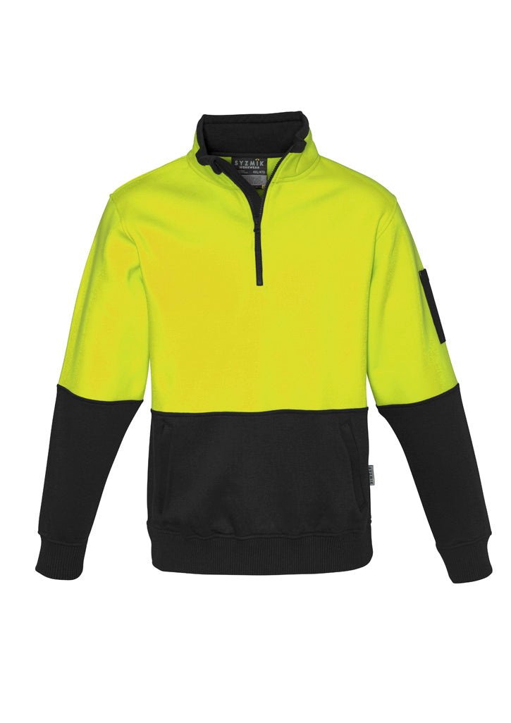 Unisex Hi Vis 1/2 Zip Pullover - Yellow/Black - Front