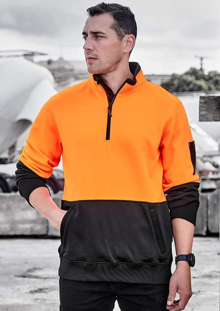 Unisex Hi Vis 1/2 Zip Pullover - Orange/Black - Model