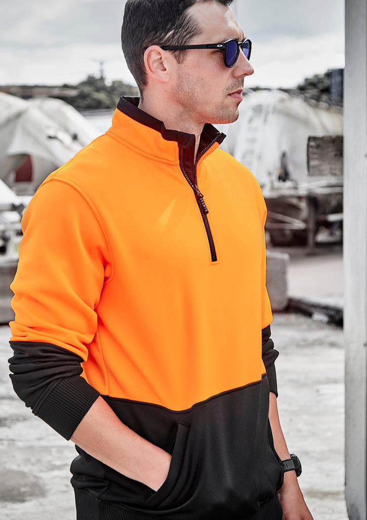 Unisex Hi Vis 1/2 Zip Pullover - Orange/Black - Model