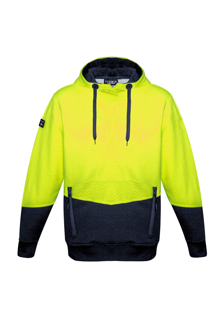 Unisex Hi Vis Textured Jacquard Hoodie - Yellow/Navy - Front