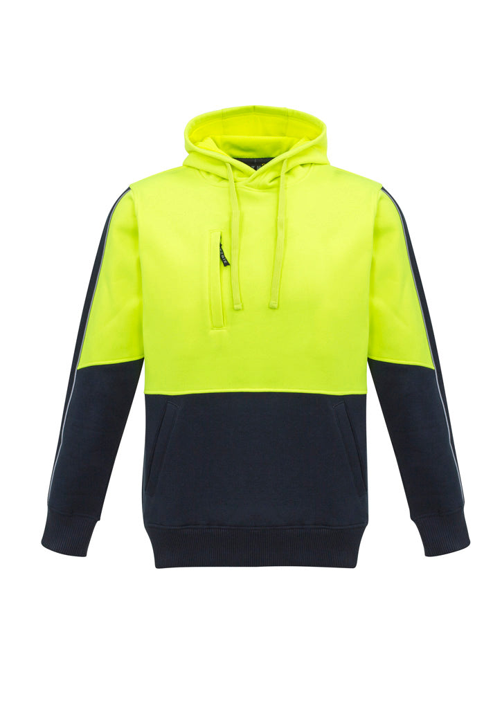 Unisex Hi Vis Pullover Hoodie - Yellow/Navy - Front