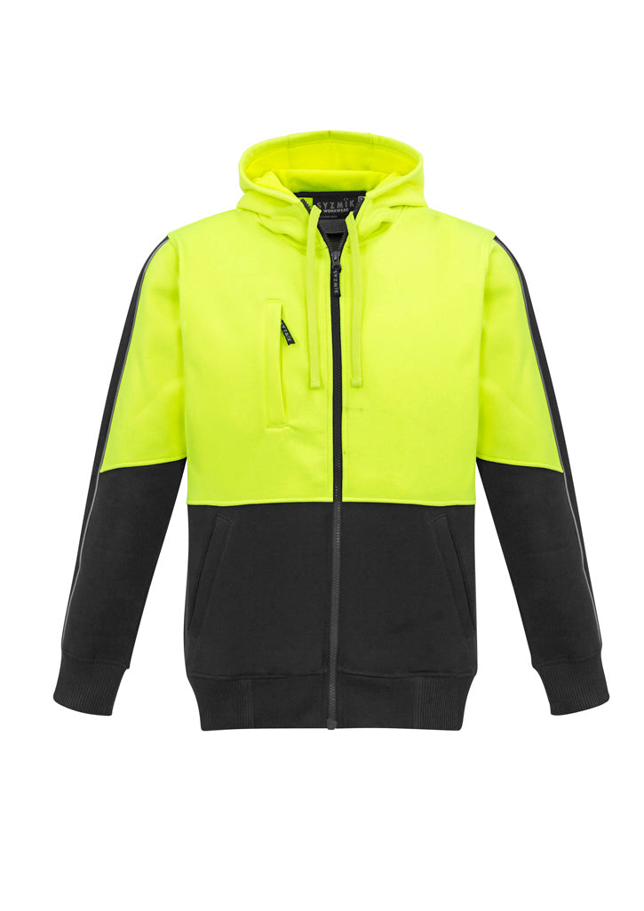 Unisex Hi Vis Full Zip Hoodie - Yellow/Black - Front