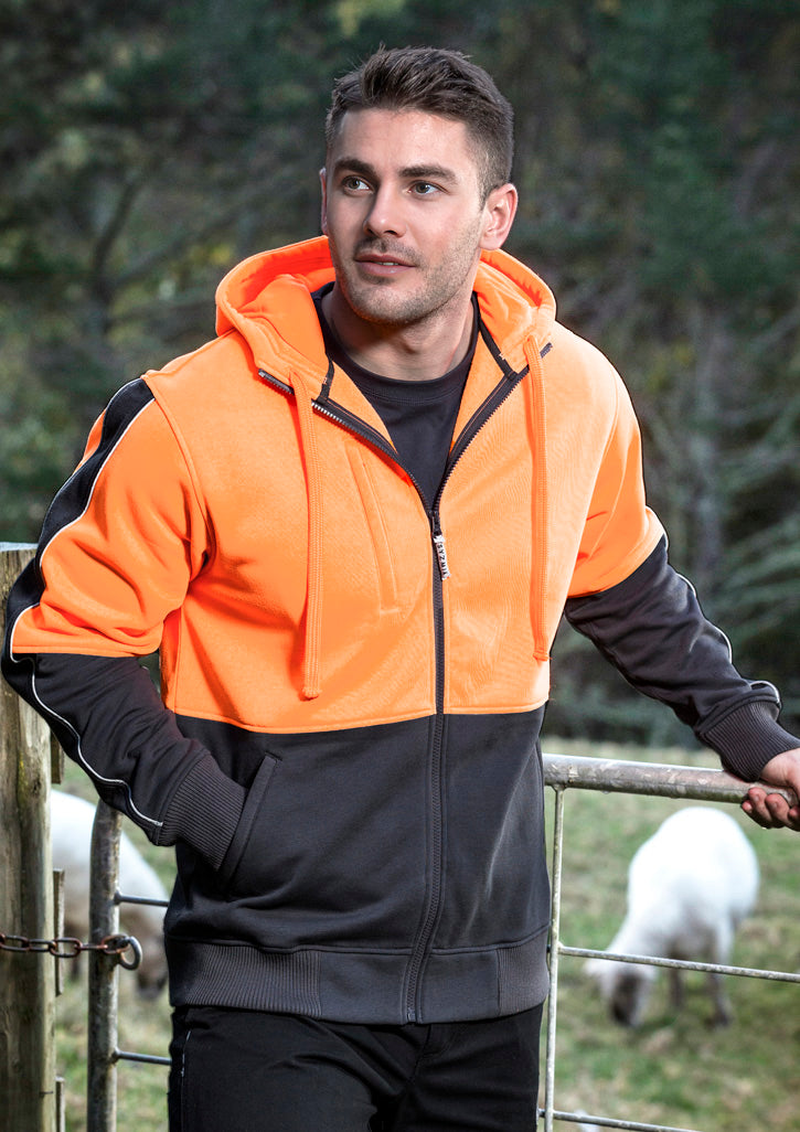 Unisex Hi Vis Full Zip Hoodie - Orange/Charcoal - Model