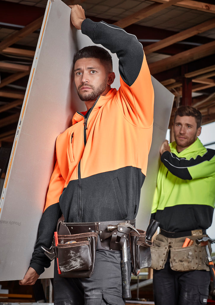 Unisex Hi Vis Full Zip Hoodie - Orange/Charcoal - Model