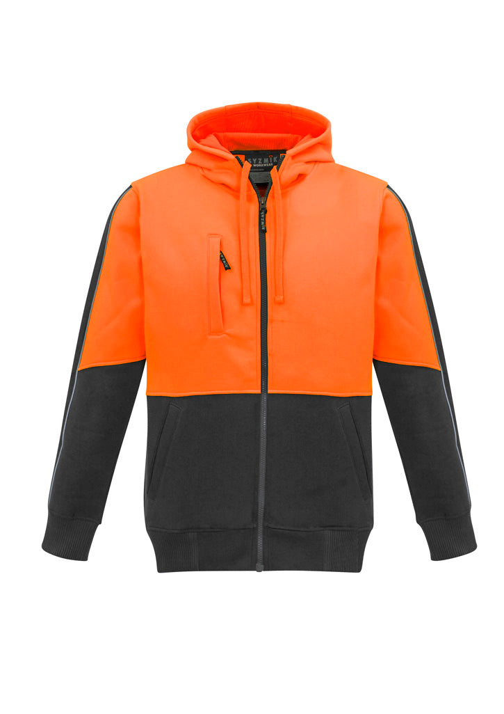 Unisex Hi Vis Full Zip Hoodie - Orange/Charcoal - Front