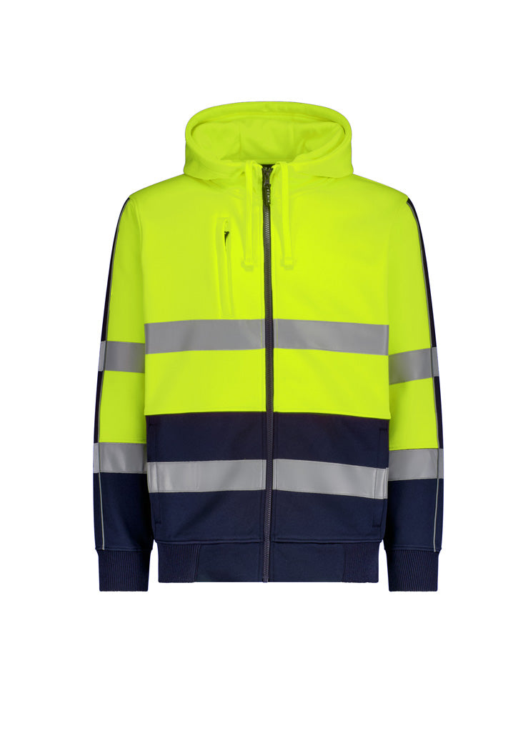 Unisex Hi Vis Full Zip Stretch Taped Hoodie - Yellow/Navy