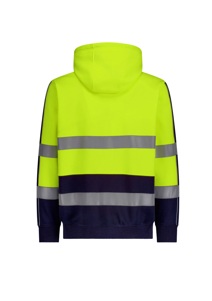 Unisex Hi Vis Full Zip Stretch Taped Hoodie - Yellow/Navy - Back