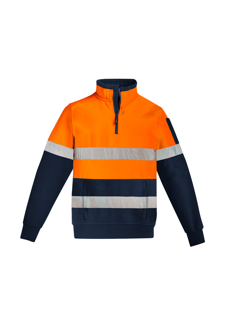 Mens Hi Vis 1/4 Zip Pullover - Hoop Taped - Orange/Navy - Front