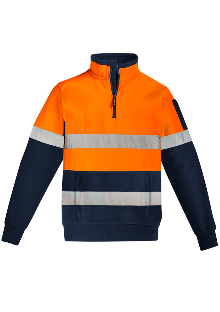 Unisex Hi Vis 1/4 Zip Pullover - Hoop Taped - Orange/Navy - Front