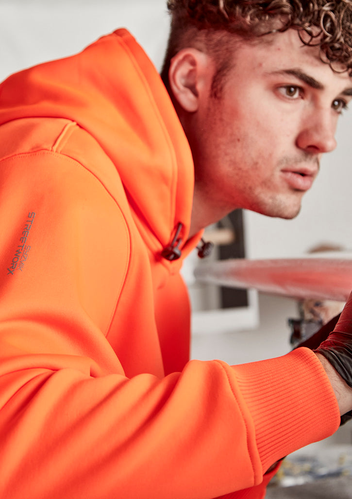 Unisex Water Resistant Hoodie - Orange - Model