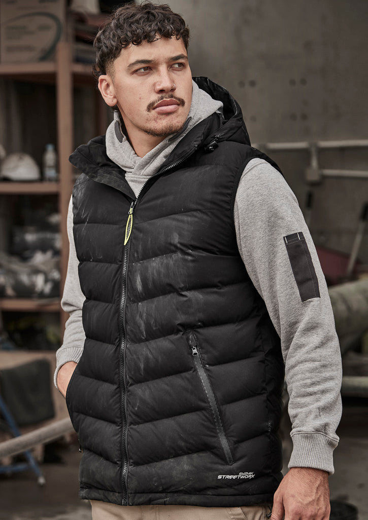 Unisex Streetworx Hooded Puffer Vest - Black - Model