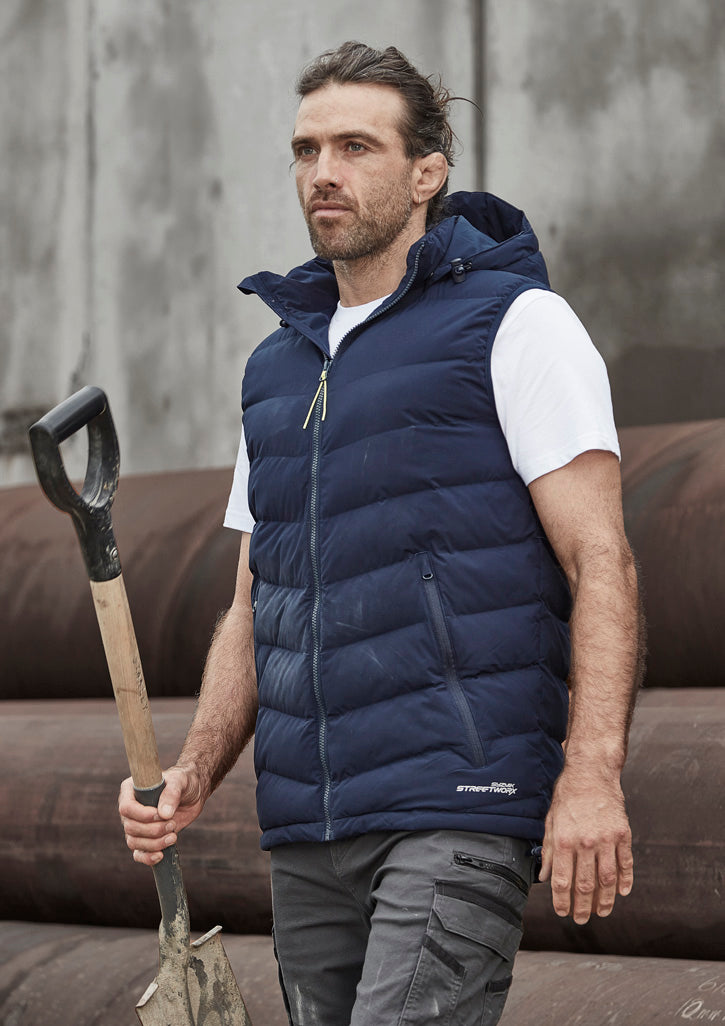 Unisex Streetworx Hooded Puffer Vest - Navy - Model