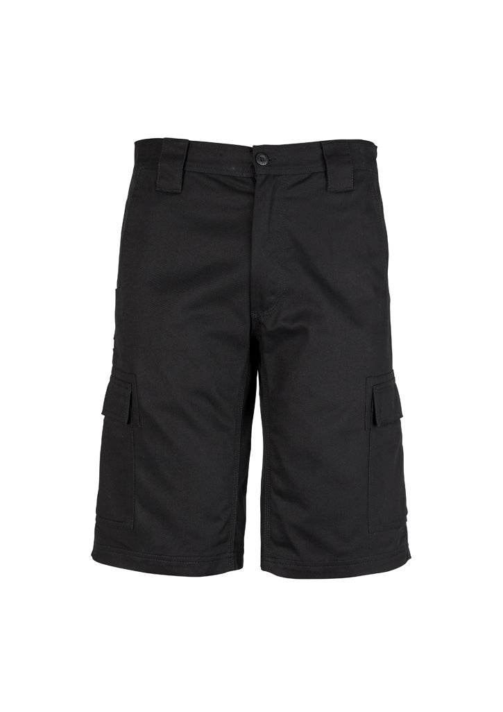 Mens Midweight Drill Cargo Short - Black - Front