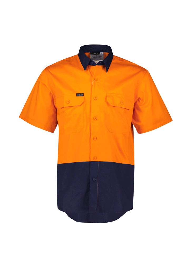 Mens Hi Vis Short Sleeve Shirt - Orange/Navy - Front