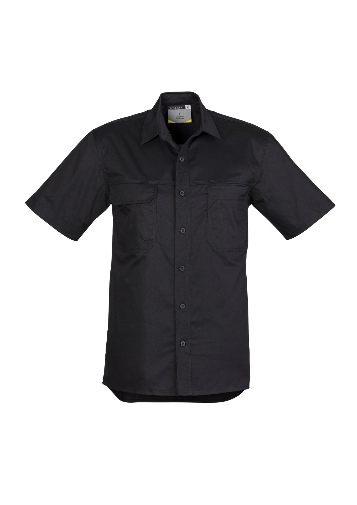 Mens Lightweight Tradie Short Sleeve Shirt - Black - Front