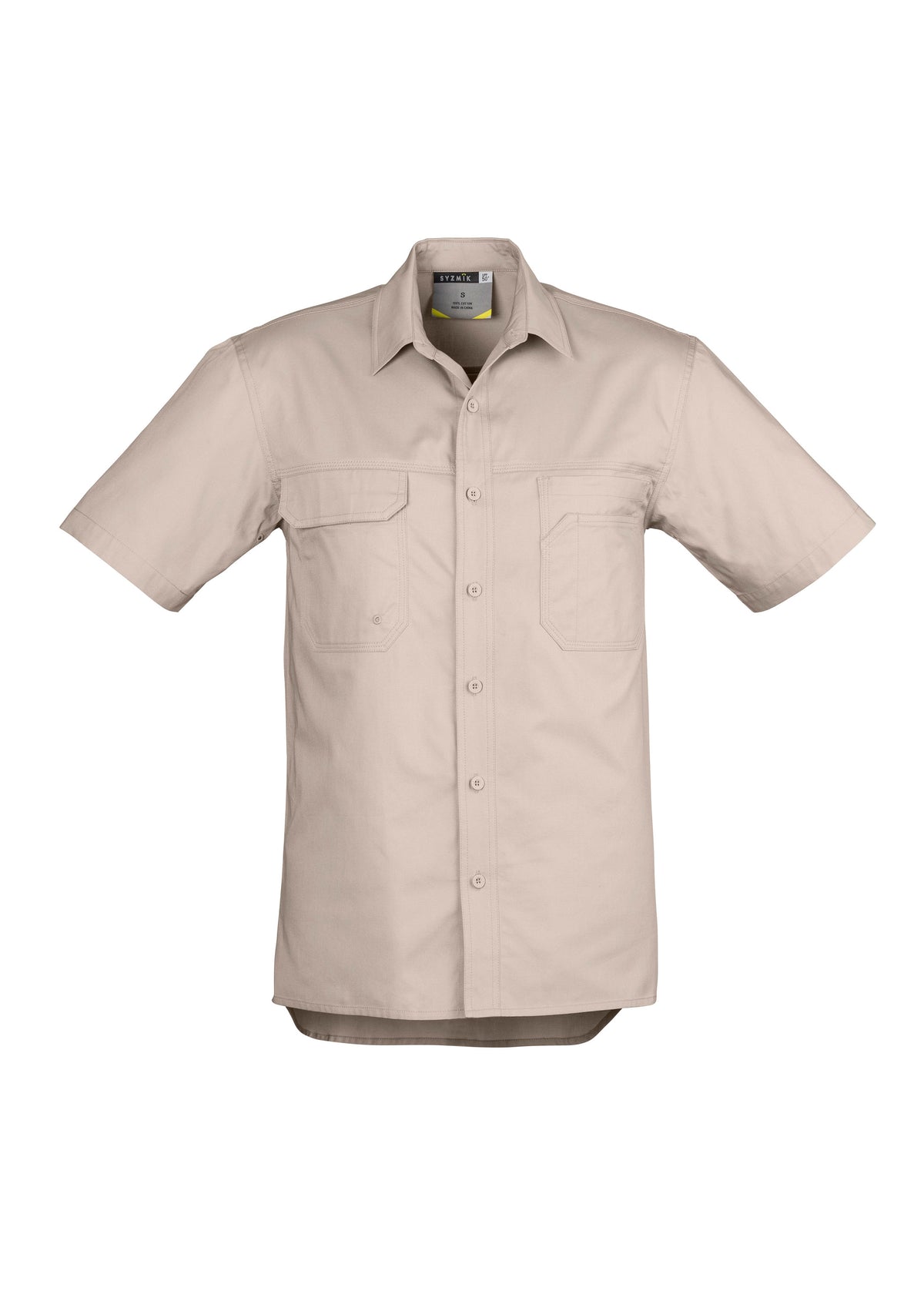 Mens Lightweight Tradie Short Sleeve Shirt - Sand - Front