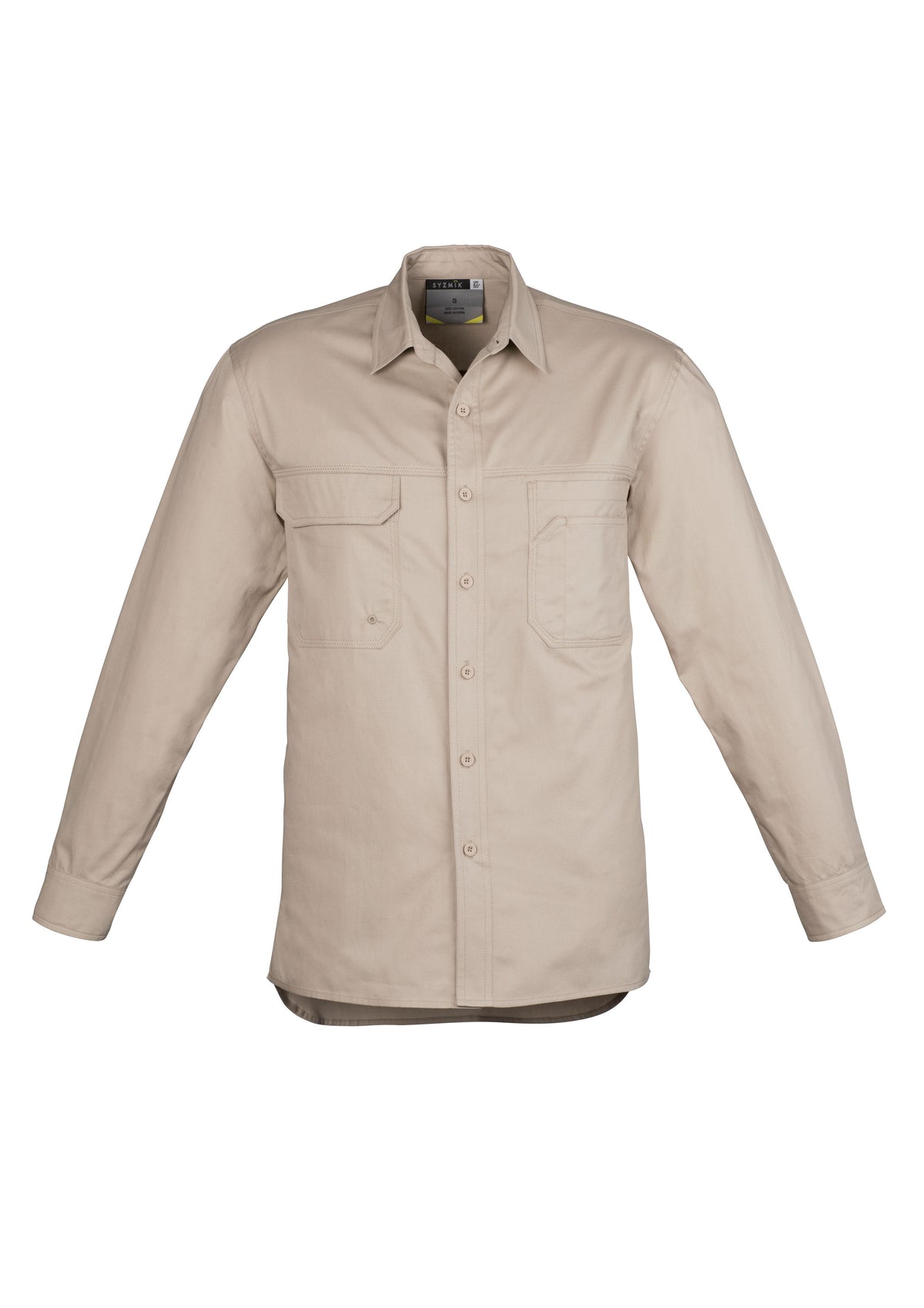 Mens Lightweight Tradie Long Sleeve Shirt - Sand - Front